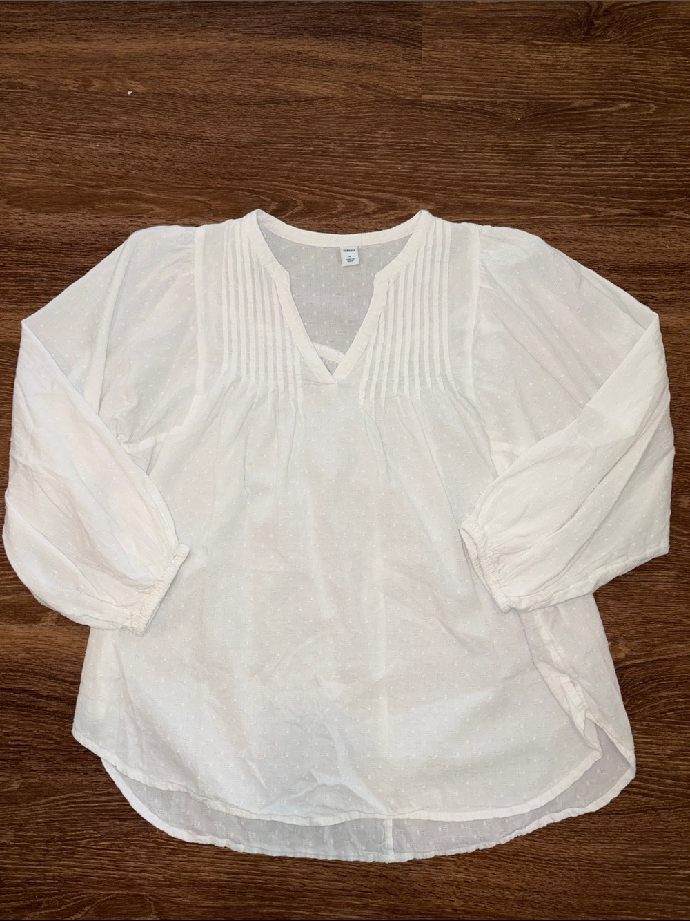 Old Navy White Swiss Dot Pintuck V-Neck Blouse